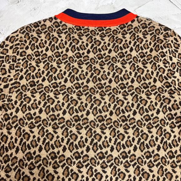 KULE Milo Leopard Cardigan Sweater SIZE XS Lambswool Cashmere Blend Tan Red - Picture 11 of 12